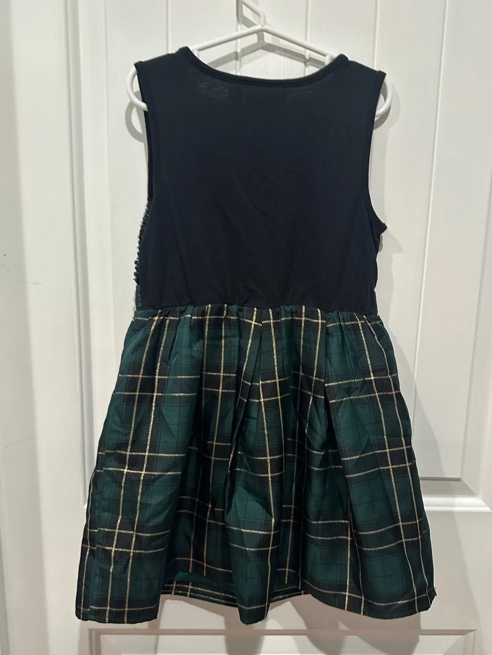 Children’s Place Dress- Black Sequin Top with Dark Green Plaid Bow Skirt - Girls